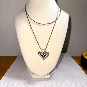 Brighton ALKAZAR Lanyard Badge ID Holder Clip Necklace Heart Clear Crystal ~34"